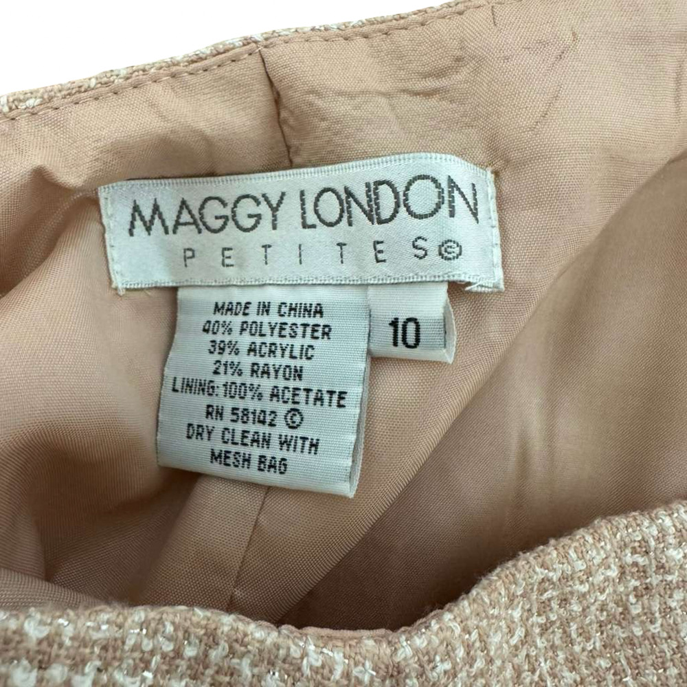 Maggy London Petites Pink Vintage Tweed Lace Trim Skirt Suit Blazer Y2K sz 10 P - Picture 3 of 16